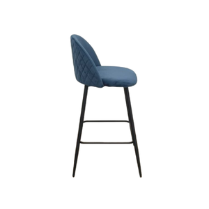 Tabouret de bar moderne de luxe en velours, dossier incurvé matelassé diamant, pieds en métal noir mat pour la maison, le restaurant, l'hôtel, l'appartement - Product Image 3