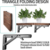 Étagère murale réglable en acier inoxydable robuste, support de table pliable, structure triangulaire, noir/blanc, épaisseur 1,5 mm