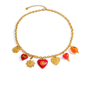 Collier pendentif Cœur Soleil en Acier Inoxydable, Chaîne Clavicule Couleur Or 18K, Style Automne Hiver, Bijou Cadeau - Product Image 5