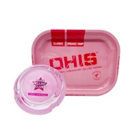 Vente en gros OHIS 10 en 1 Kit de fumée couleur rose ensemble de broyeur d'herbes portable avec plateau en métal ensemble d'accessoires de boîte à fumer à papier à rouler
