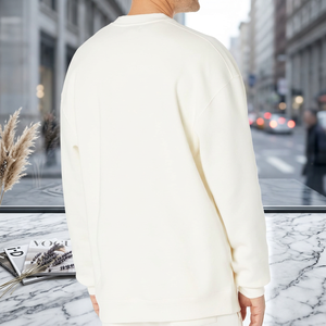 <b>Men's</b> Crewneck Sweatshirt Plain Dyed <b>Long</b> <b>Sleeve</b> Pullover <b>Top</b> Casual Loose Fit Solid <b>White</b> Streetwear - Product Image 3