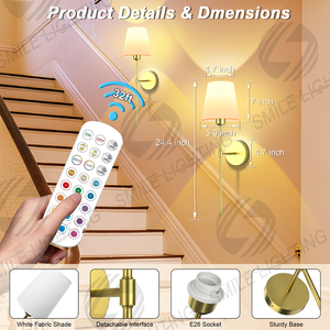 Không dây Pin hoạt động tường sconces Bộ của 2 đèn có thể sạc lại với Dimmable có thể tháo rời ánh sáng bóng đèn điều khiển từ xa - Product Image 4