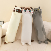 Oreiller long en forme de chat en gros - Jouet en peluche personnalisé pour chaton, coussin moelleux cadeau pour petite amie