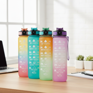 <span class=keywords><strong>Bouteille</strong></span> d'eau en plastique Tritan <span class=keywords><strong>1L</strong></span> (32 oz) à large ouverture, sans BPA, anti-fuite, avec dégradé de couleurs motivant, idéale pour la gym et le sport – Nouveauté ! - Product Image 4