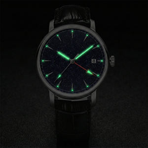 นาฬิกาข้อมือกลไกอัตโนมัติ NH34 GMT หน้าปัดสีน้ำเงินอะเวนเจอรีน เรืองแสง สไตล์มินิมอล พร้อมฟังก์ชั่นวันและวันที่ ดีไซน์วินเทจ บริการสลักโลโก้ตามสั่ง - Product Image 2