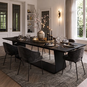 Table à manger moderne en bois de manguier noir VANTOR avec base en métal architecturale, design ovale pour intérieurs de luxe - Product Image 1