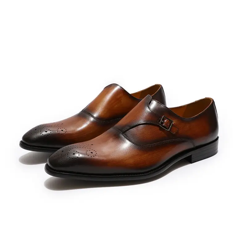 Monk Strap Genuine Leather Shoes Casual Business Dress shoes Hand Dyed Beautiful Design For Career Party