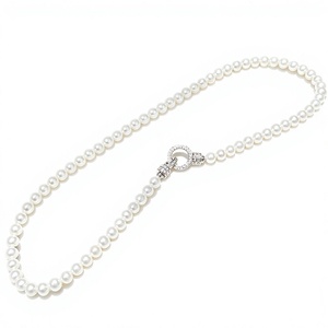 White Freshwater Pearl Necklace Round <b>Beaded</b> Choker Elegant Strand Jewelry for- Wedding Party Gift - Product Image 3