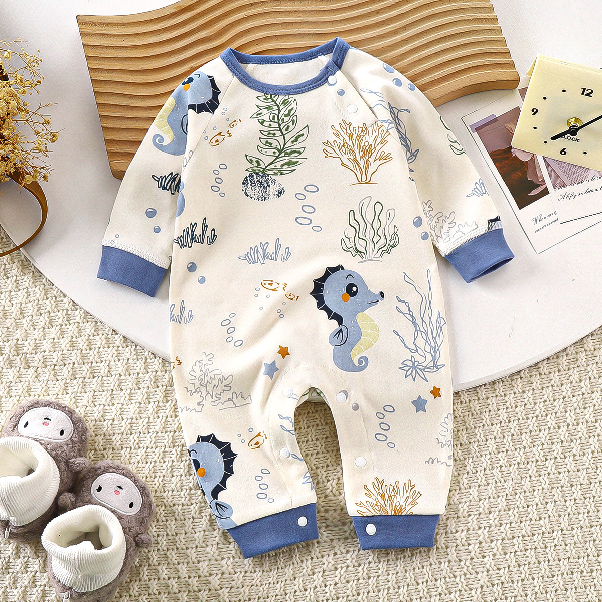ORANGLES Unisex Baby Cartoon Romper – Spring Autumn Long Sleeve Newborn Crawling Suit in Soft Combed Cotton - angled perspective - Image 4 of 4 | excellent for daily use | New York | Free Shipping ORANGLES