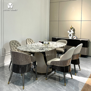 Ensemble de table à manger en marbre naturel de luxe italien haut de gamme pour <span class=keywords><strong>hôtel</strong></span>, 7 pièces, mobilier de salle à manger moderne - Product Image 2