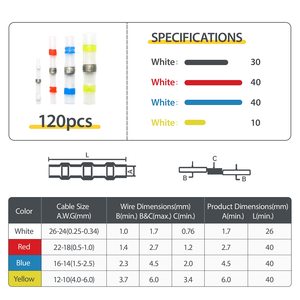 Konektor Kabel Terminal <span class=keywords><strong>Solder</strong></span> Tahan Air dengan Selongsong <span class=keywords><strong>Solder</strong></span> Susut Panas, Kit Konektor Terminal Listrik Berlapis Timah - Product Image 2