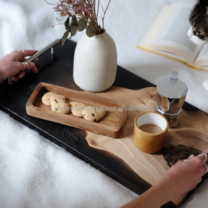 ถาดเสิร์ฟไม้อะคาเซียทำด้วยมือแบบพรีเมียมมือจับโลหะทำจากอีพ็อกซี่เรซินสำหรับตกแต่งบ้านเค้กของขวัญคริสต์มาส3D ศาสนาสำหรับ Lo - Product Image 1