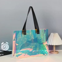 Sac en PVC transparent personnalisé avec logo laser MU, sac cadeau en PVC, sac cosmétique portable, emballage en plastique, sac de shopping en PVC laser