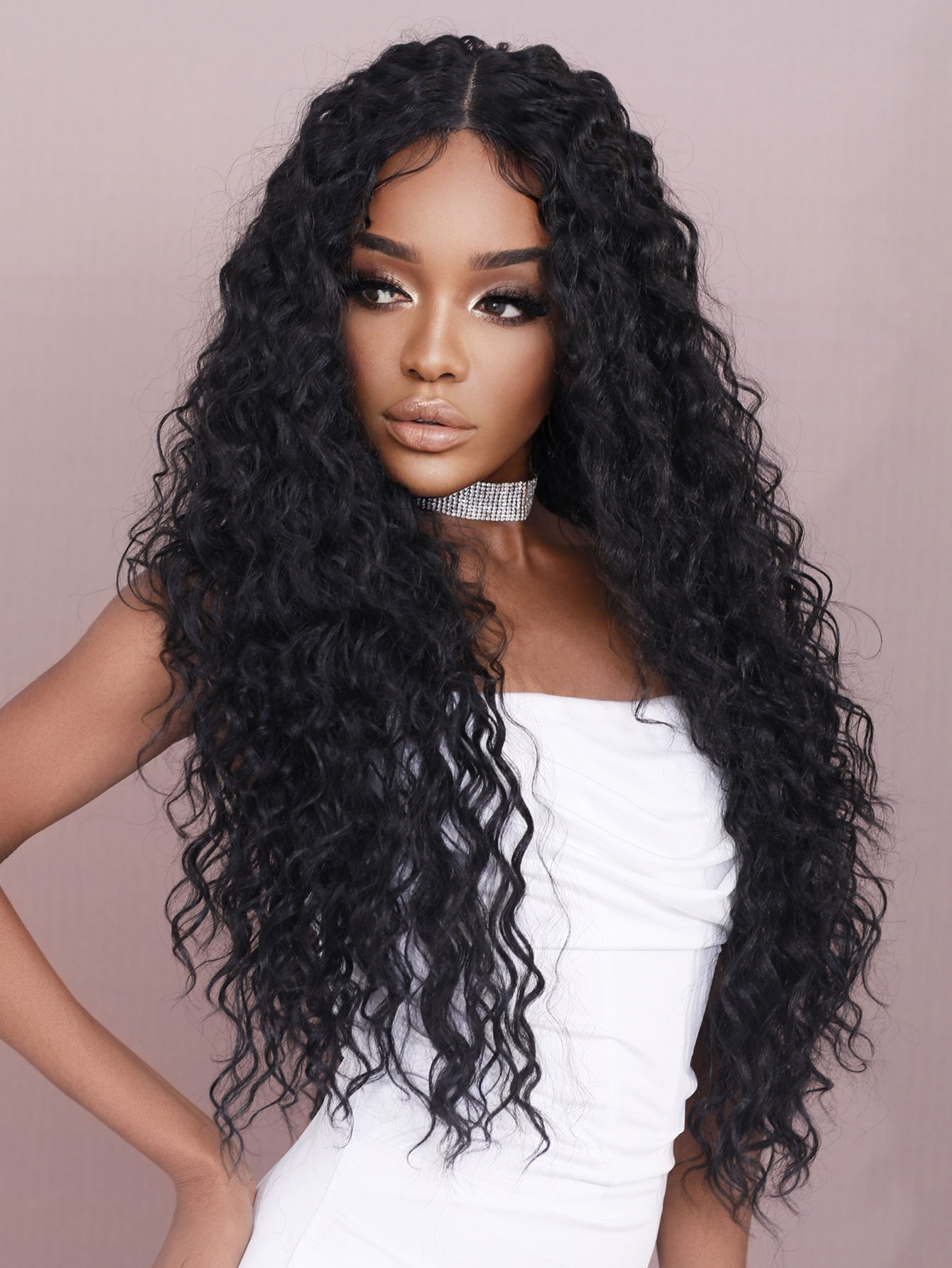 Black Lace Front Perucas Afro Curly Hair para Mulheres Negras Parte Média  Longa Água Ondulado Peruca Natural Preto Kanikaron Peruca de cabelo ..., image size:1340x1785