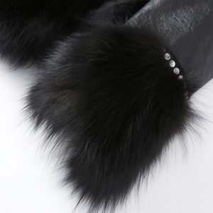 Giacca di vera <span class=keywords><strong>pelle</strong></span> giacca giacca di montone <span class=keywords><strong>nero</strong></span> all'ingrosso con collo di pelliccia Plus Size cappotto da <span class=keywords><strong>donna</strong></span> - Product Image 6