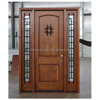 Portes d'entrée doubles en bois massif d'aulne noueux, style rustique campagnard, avec cadres intérieurs en bois de mahogany, pour chambre et cour.