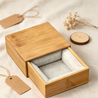 Boîte à bijoux en bambou avec tiroir coulissant, étui de rangement pour ornements doublé de tissu