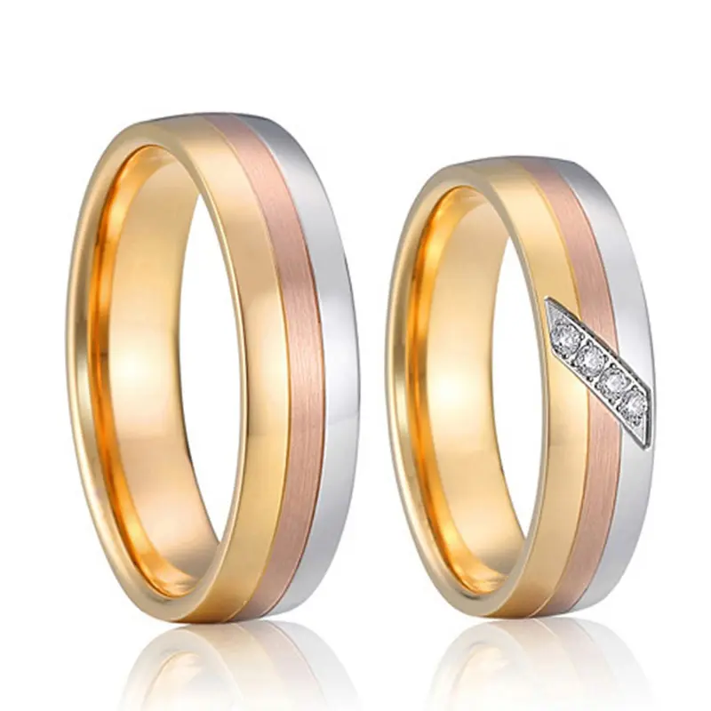 Classic love proposal wedding rings for couple men and women tricolor 18k rose gold silver stainless steel ring marriage