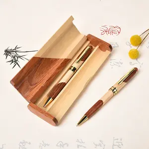 Günstiger Preis Hochwertige umwelt freundliche biologisch abbaubare Bambus stift Kugelschreiber Schwarze Stifte Natürliche Bambus Box Case Pen Set