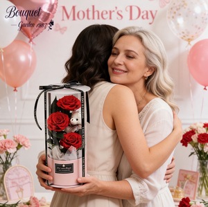 Coffret Cadeau Ours en Roses pour la Fête des Mères 2026 – Fleurs Éternelles Préservées Faites à la Main – Fournisseur d'Usine – Cadeau Idéal pour Maman - Product Image 2