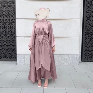Kaftan Abaya Kimono Satin turchia Islam arabo 3 pezzi set musulmani Robe Longue Femme Dubai Abayas per donna abito Hijab marocchino - Product Image 4