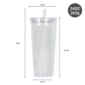 Tumbler chiaro di fabbrica acrilico all'ingrosso trasparente 24Oz/710ml di plastica tazza a doppia parete con coperchio e paglia