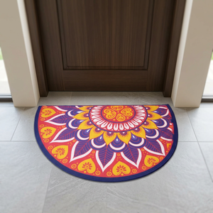 2026 Model Bohemian Floral <b>Half</b> Round Door Mat Red Blue Mandala Pattern Anti <b>Slip</b> Home Decor Made In Bangladesh - Product Image 3