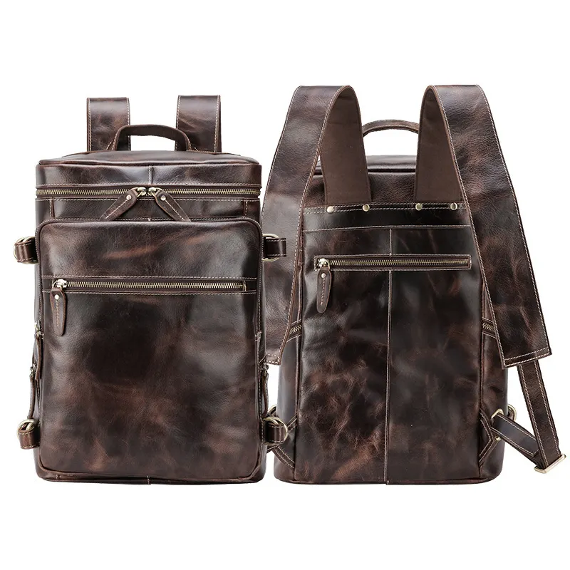 TIDING OEM Custom Vintage Cowhide Crazy Horse Leather Back Pack Bags Men Genuine Leather Backpack Manufacturer