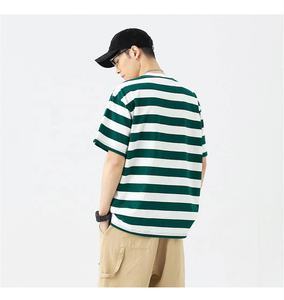 خطوط أفقية تي شيرت مدورة الرقبة المتضخم تي شيرت للرجال فارغة عارضة قصيرة الأكمام تي شيرت س الرقبة الجملة اثنين من لهجة خطوط - Product Image 2