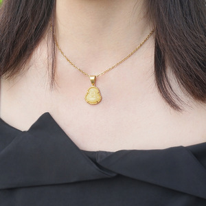 Nuova Collana con Ciondolo Buddista in Acciaio Inox Placcato Oro 18K, Design <span class=keywords><strong>Buddha</strong></span> Maitreya con Pietre in Vetro Colorato - Product Image 4