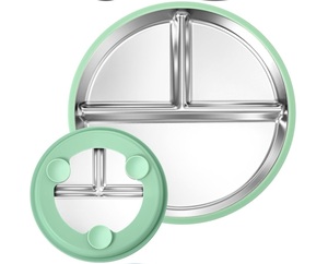 Silicone khay hút cup loại trẻ em của bộ đồ ăn <span class=keywords><strong>3</strong></span> ngăn bé ăn chia 304 thép không gỉ Bộ đồ ăn tấm - Product Image 6