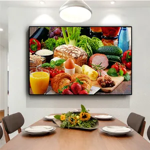 Pintura en lienzo de verduras, pan, frutas, Cocina, Restaurante, carteles e impresiones, arte de pared para el hogar, cuadro de comida