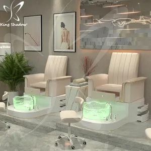 Kingshadow Salon mobilya lüks Modern avrupa yüksek arka ayak Spa sandalyesi beyaz tahta manikür pedikür sandalyeler