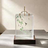 Lampada da Comodino Zen con Scultura in Resina Disegnata a Mano, Motivi Tradizionali Cinesi di Uccelli e Piante, Luce Notturna Decorativa per Interni, Basso MOQ