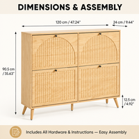 Mueble zapatero de entrada vertical de roble blanco con paneles acanalados únicos, delgado, semicircular y con tapa abatible.