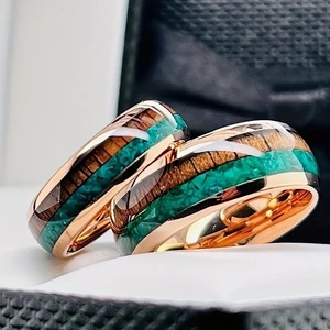 Bague pour homme en acier inoxydable, surface incurvée, incrustée de malachite et de <span class=keywords><strong>bois</strong></span> d'acacia, largeur 8 mm, modèle très vendu - Product Image 3