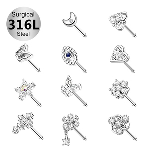 Toposh dangle zirkonya 316L burun çıtçıt cerrahi çelik hipoalerjenik altın septum yüzükler burun pin seti piercing takı - Product Image 1