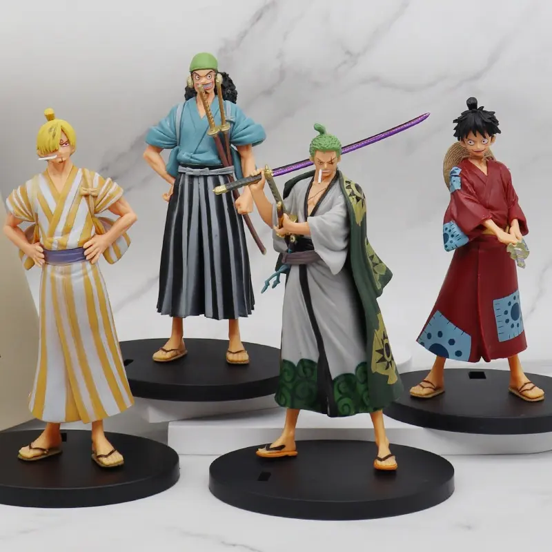 Hot sale Hand-made 17cm Japanese Anime samurai suit one piece 4pcs set action figure Toy for Collection