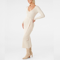 Robes d'hiver pour femmes de couleur unie côtelée avec ceinture Robe à tricoter mi-longue à manches longues et col en V sexy