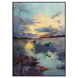 <span class=keywords><strong>Pintura</strong></span> al Óleo de <span class=keywords><strong>Paisaje</strong></span> <span class=keywords><strong>Rural</strong></span> con Barco, Pintada a Mano sobre Lienzo, 50% Hecha a Mano, Arte de Pared para Sala de Estar - Product Image 6