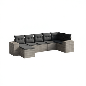 Conjunto de Sofás de Jardín de Ratán Gris Oscuro, 6 Plazas, Muebles Contemporáneos para Exteriores - Product Image 1