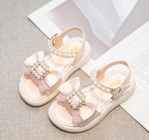 Sandales d'été pour filles, style princesse, à bout ouvert, ornées de perles et de strass, pour collégiennes, avec semelles épaisses, idéales pour les fêtes et la plage - Product Image 3