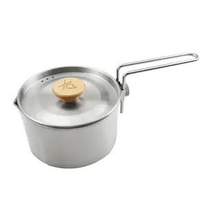 Kitchen Portable Outdoor Picnic Stainless Steel Korean Instant Noodle Pot with Detachable Handle and Lid