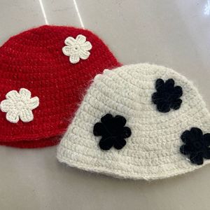 fashion packable woven <strong>hats</strong> for women crocheted knitted thick Warm <strong>bucket</strong> <strong>hat</strong> autumn winter warm <strong>crochet</strong> beanie cap with flowers - Product Image 6