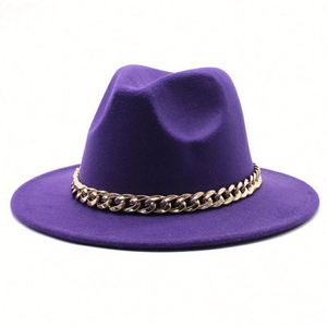 Wholesale Wide Brim Women Fedora Hats for Adults <b>Cheap</b> 27 Solid Colors Polyester Fedora Hats With <b>Chain</b> - Product Image 6