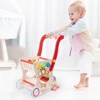Chariot de courses multifonctionnel en bois pour enfants, à pousser, pour apprendre à marcher, chariot de supermarché, chariot jouet - Vente chaude