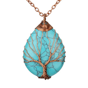 Vintage Teardrop Heart Natural Gemstones Healing Crystal Stone <strong>Necklace</strong> Wire Wrapped Copper <strong>Tree</strong> of Life Chakra Pendant - Product Image 6