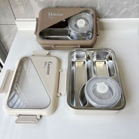 Boîte à lunch isotherme en acier inoxydable de style nordique, grande capacité, avec compartiments et bol à soupe, pour étudiants, type bento