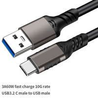 Kabel USB3.2 10Gbps USB Tipe A Ke USB C 3.1/3.2 Gen2 Kabel Transfer Data USB C SSD Kabel Hard Disk 3A 60W QC 3.0 Pengisian Cepat