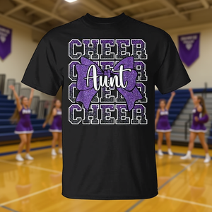 Camiseta Cheer Aunt Purple Bow para aficionados al cheerleading, talla mediana - Product Image 3